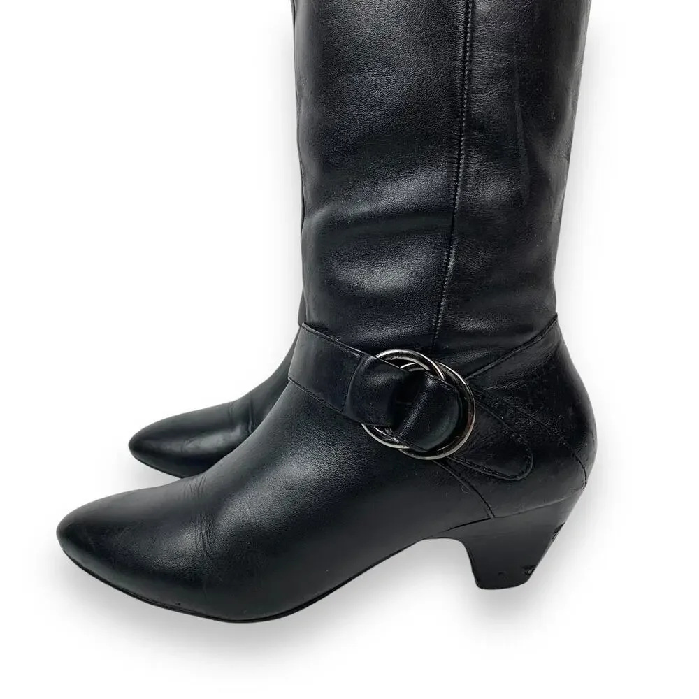 2000's MARC FISHER tall black leather boots with silver ring and low heels - Picture 3 of 12